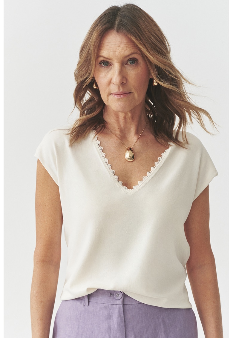 Блуза с къси ръкави и шпиц - Мръснобял Tatuum