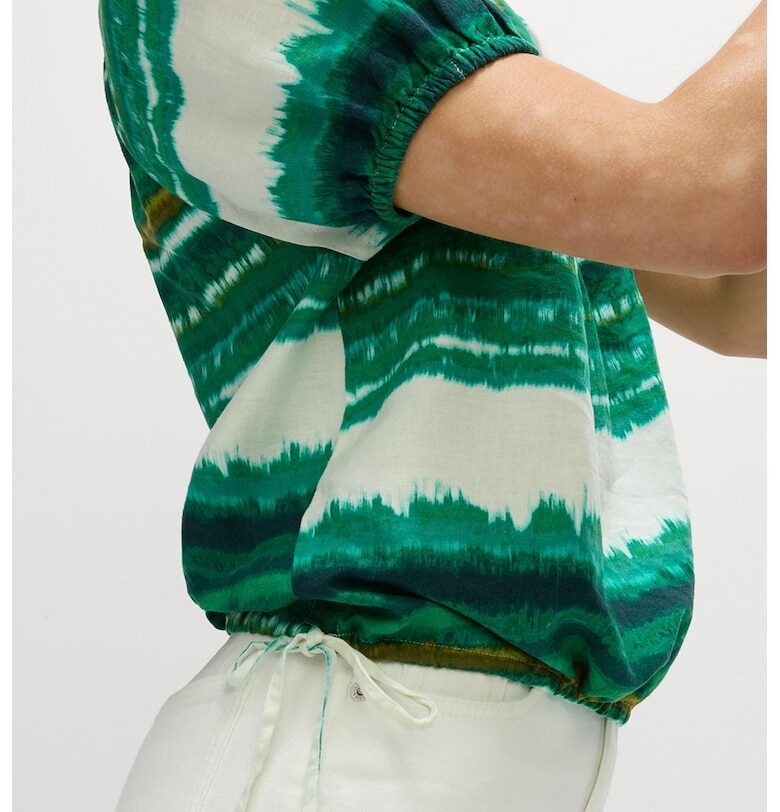 Блуза с лен с реглан ръкави - Бял/Зелен Marks  Spencer