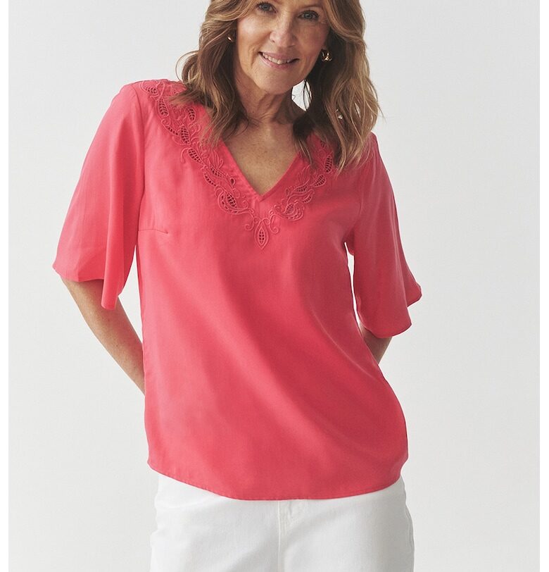 Блуза с лиосел и 3/4 ръкави-пеперуда - Червен Tatuum