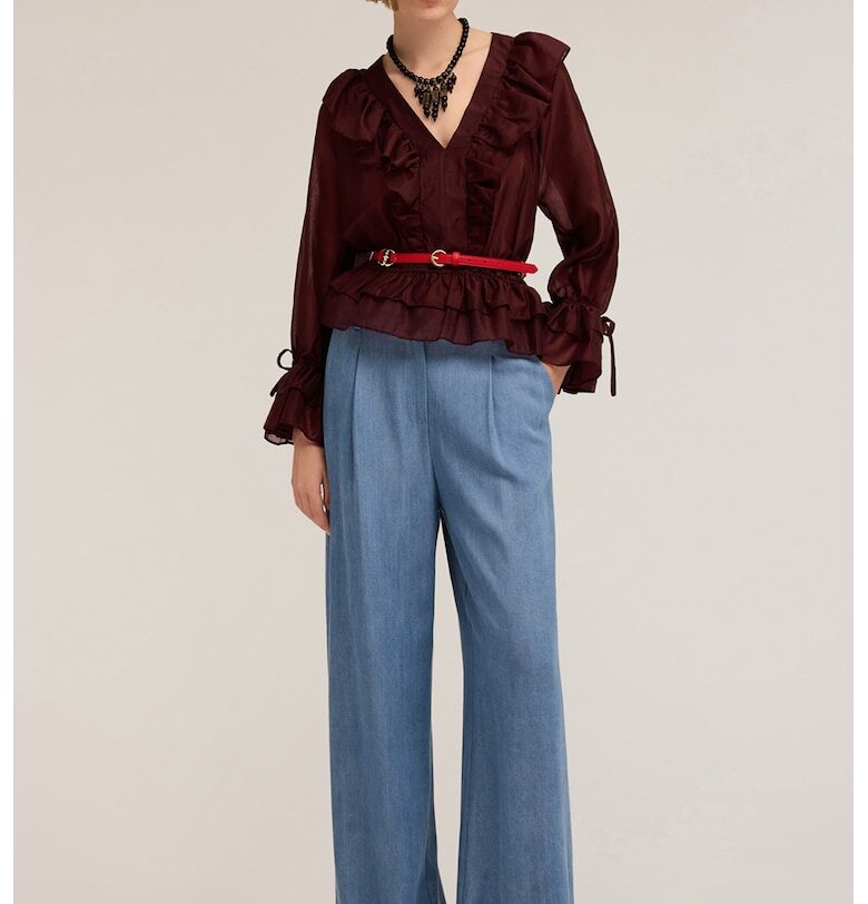 Блуза с лиосел с набирания - Тъмновиолетов Motivi