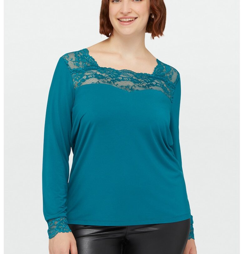 Блуза с модал с дантела - Тюркоаз Fiorella Rubino
