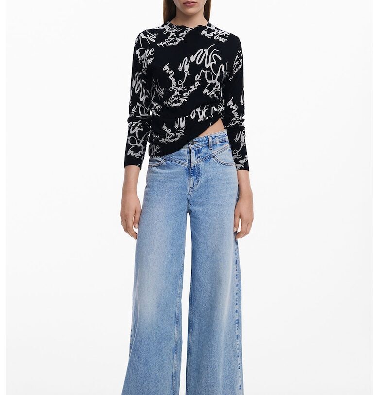 Блуза с овално деколте - Черен/Мръснобял DESIGUAL