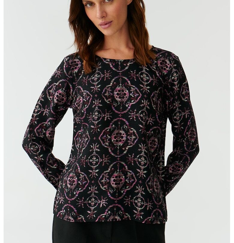 Блуза с овално деколте и фигурална шарка - Черен/Виолетов Tatuum