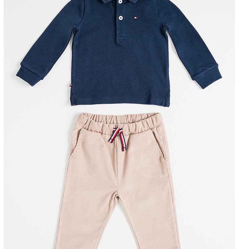 Блуза с органичен памук с яка и панталон - Камел/Тъмносин Tommy Hilfiger