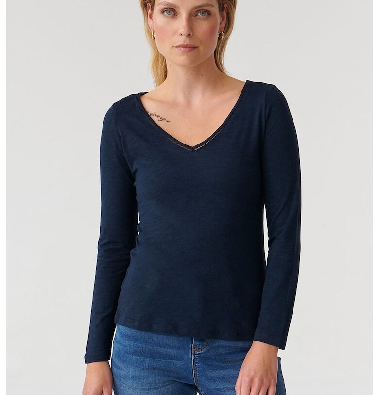 Блуза с памук и шпиц - Тъмносин Tatuum