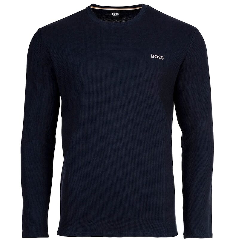 Блуза с памук с овално деколте - Тъмносин BOSS