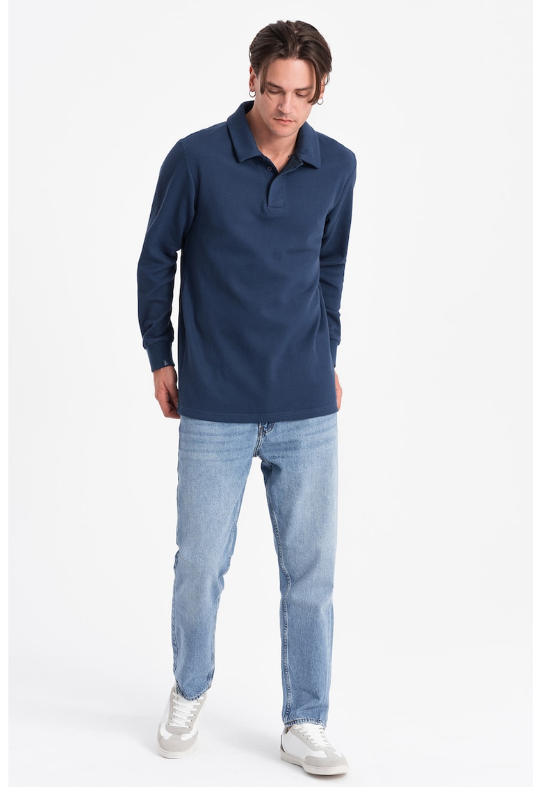 Блуза с памук с яка - Тъмносин OMBRE