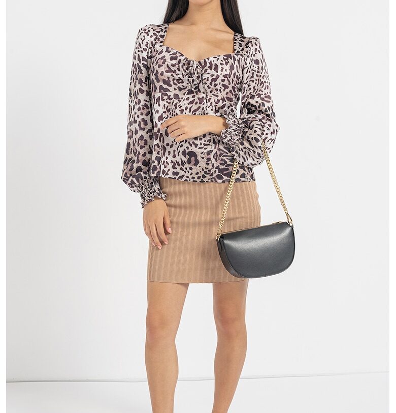 Блуза с принт и бухнали ръкави - Черен/Кафяв/Бежов GUESS