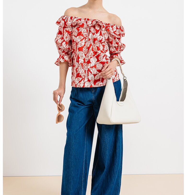 Блуза с принт и голо рамо - Червен/Бял Scotch  Soda