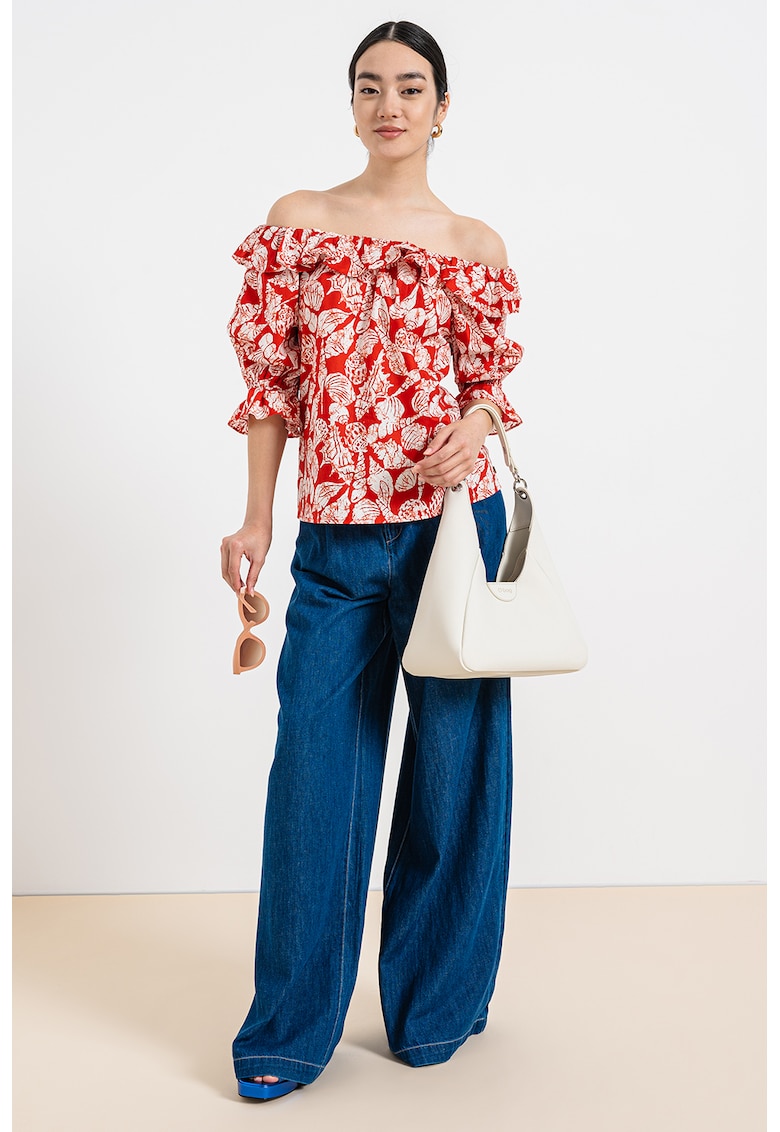 Блуза с принт и голо рамо - Червен/Бял Scotch Soda