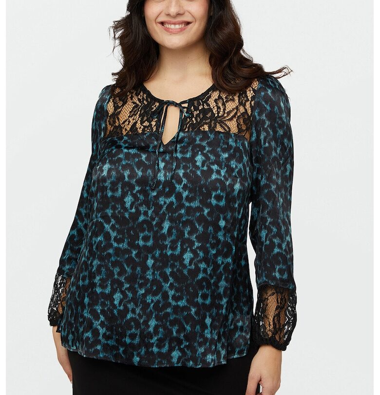 Блуза с принт и дантела - Черен/Персийско зелено Fiorella Rubino