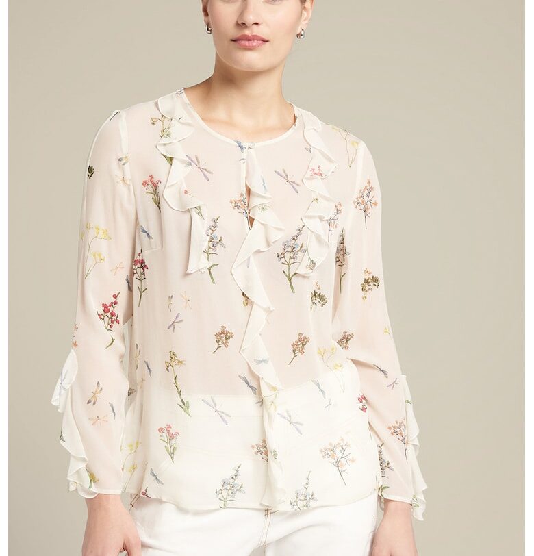 Блуза с принт и набиране - Зелен/Жълт/Крем ELENA MIRO