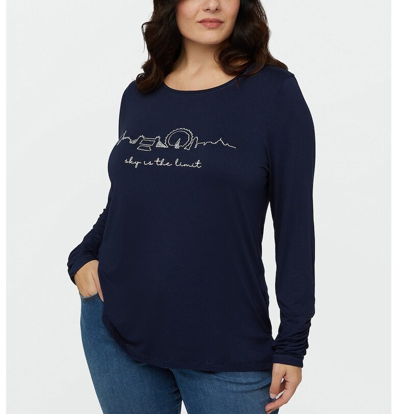 Блуза с принт с цепки встрани - Ултрамарин синьо/Мръснобял Fiorella Rubino