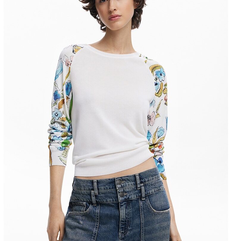 Блуза с ръкави реглан - Пастелносин/Мръснобял/Папратово зелено DESIGUAL