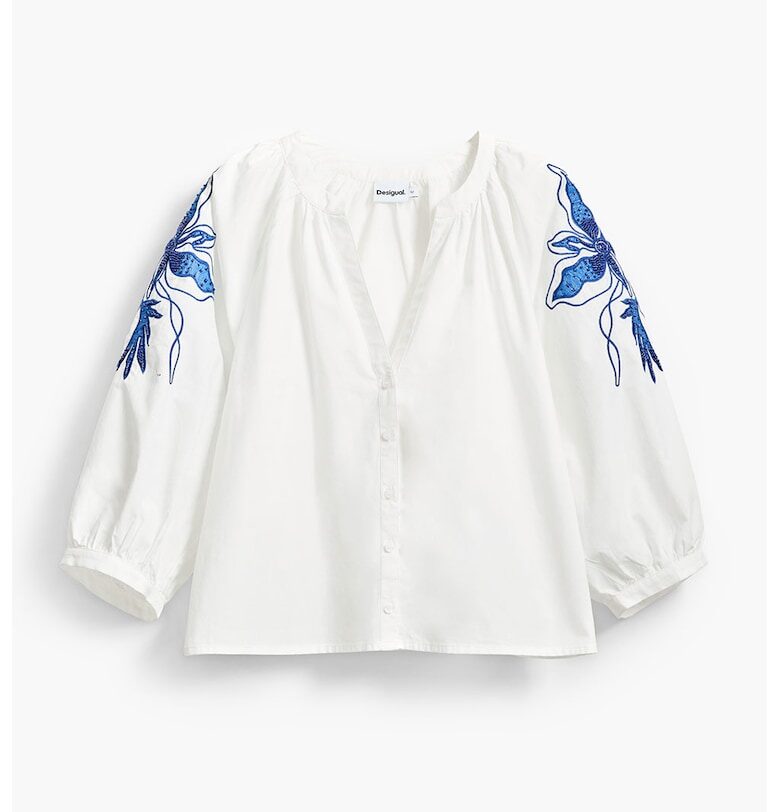 Блуза с флорална бродерия - Кралско Синьо/Мръснобял DESIGUAL