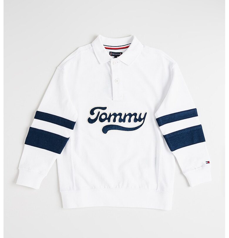 Блуза с яка и контрастно лого - Бял/Тъмносин Tommy Hilfiger