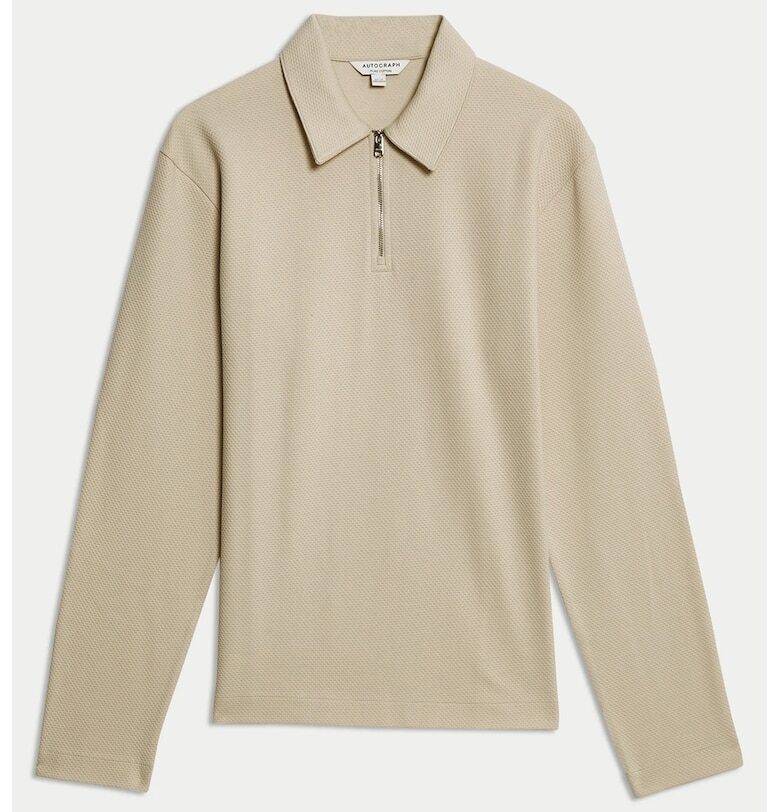 Блуза с яка и къс цип - Бежов Marks  Spencer