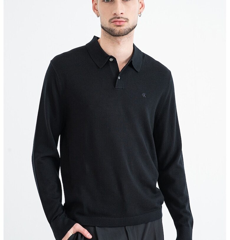 Блуза с яка и лого - Черен CALVIN KLEIN