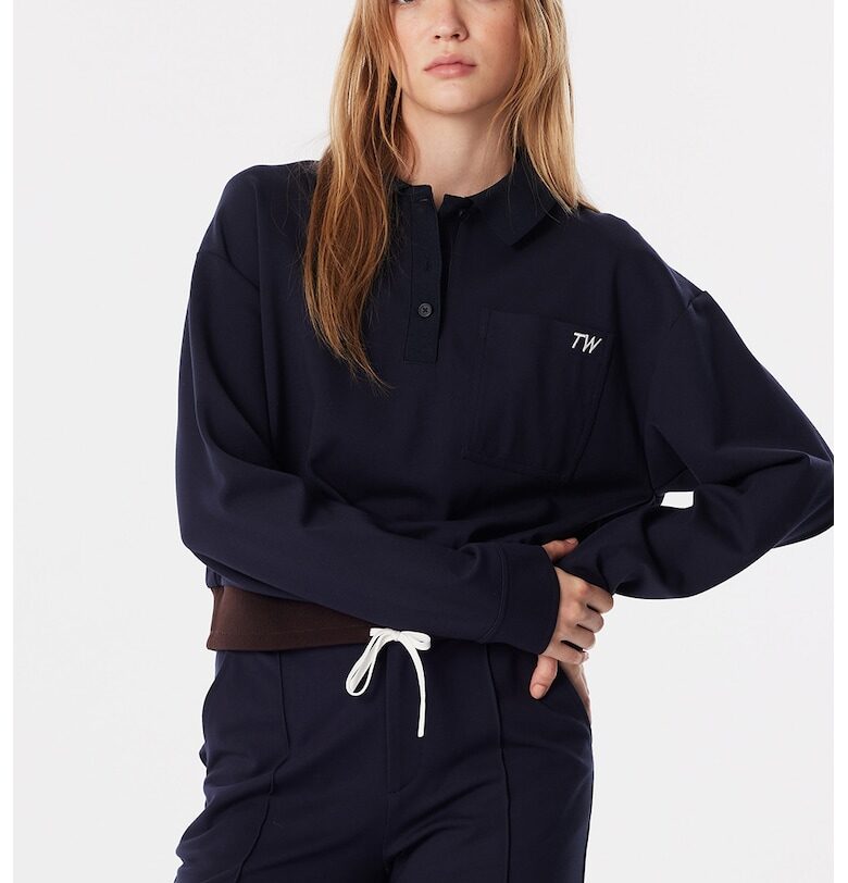 Блуза с яка и регулиращ се подгъв - Тъмносин TWIST