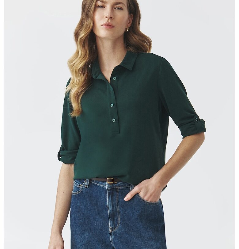 Блуза с яка и регулиращи се ръкави - Тъмнозелен Tatuum