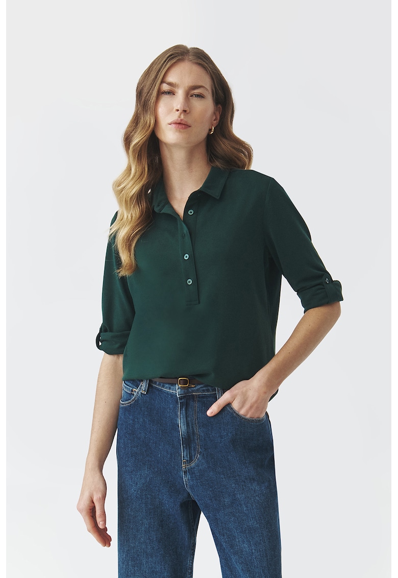 Блуза с яка и регулиращи се ръкави - Тъмнозелен Tatuum