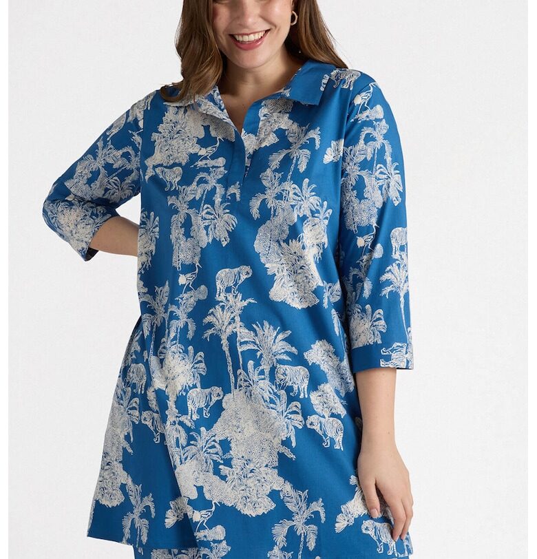 Блуза тип туника с принт - Бял/Тъмносин Fiorella Rubino