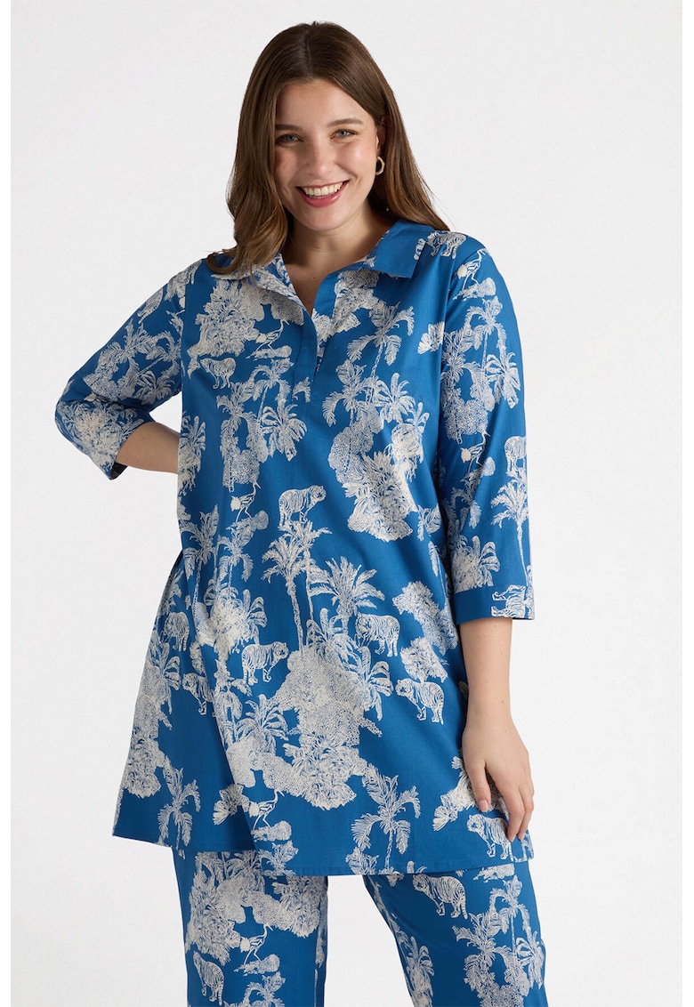 Блуза тип туника с принт - Бял/Тъмносин Fiorella Rubino