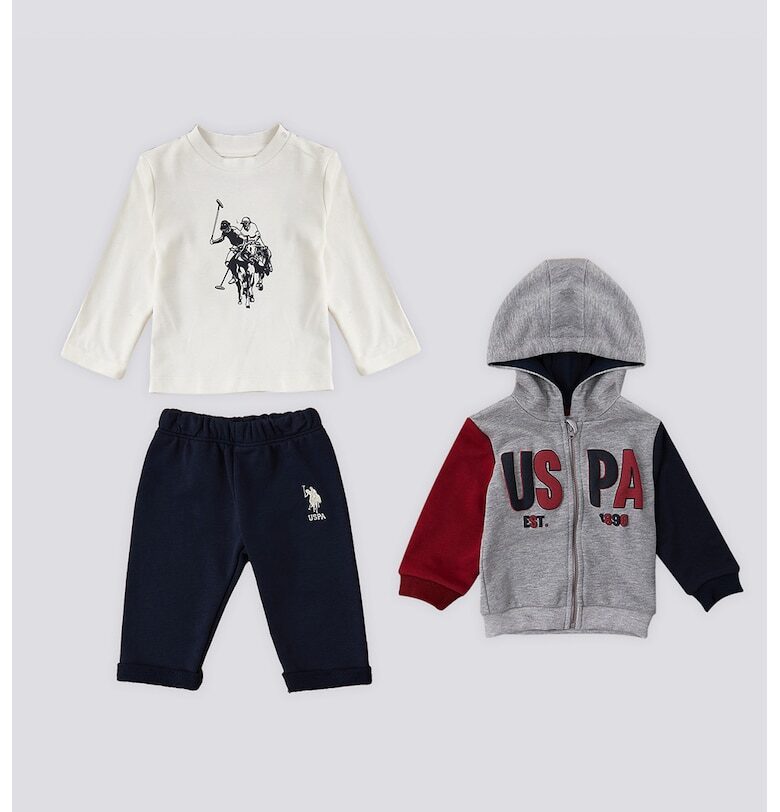 Блуза - худи и спортен панталон - Червен/Сив меланж/Крем US Polo Assn