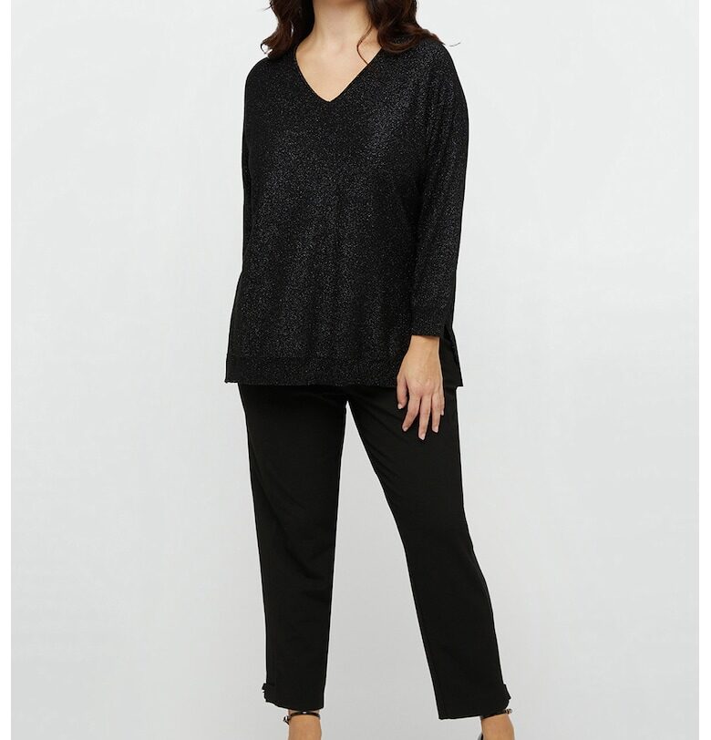 Бляскав шпиц пуловер - Черен Fiorella Rubino