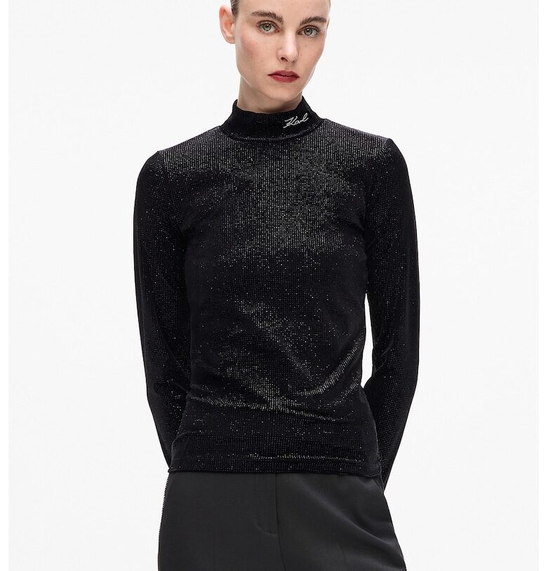 Бляскава блуза с яка - Черен Karl Lagerfeld