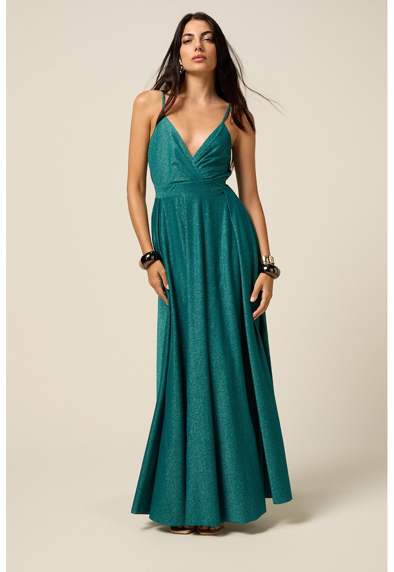 Бляскава дълга рокля - Аква зелено Oltre