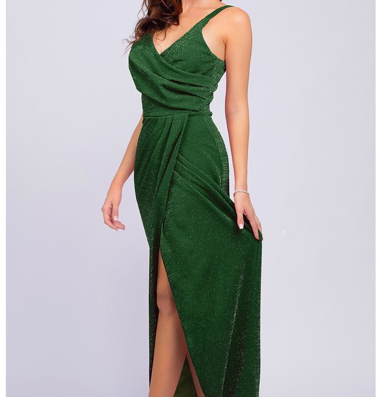 Бляскава рокля без ръкави с набирания - Тъмнозелен CAMISSI