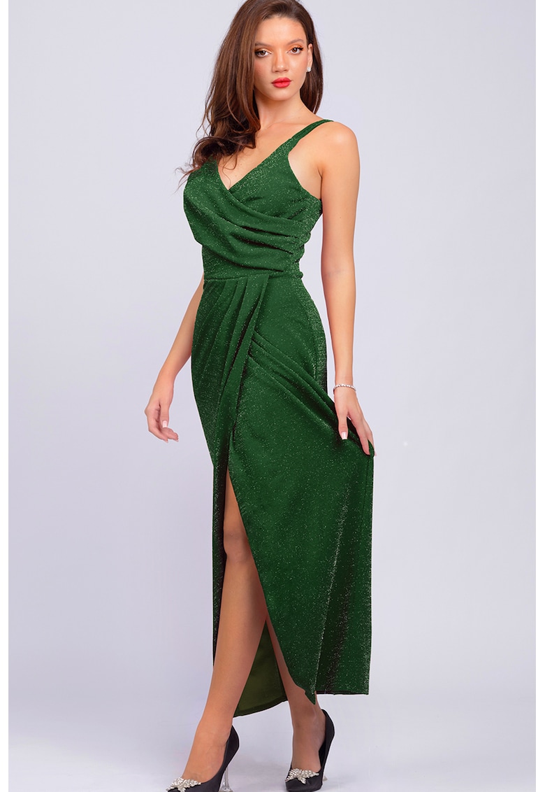 Бляскава рокля без ръкави с набирания - Тъмнозелен CAMISSI