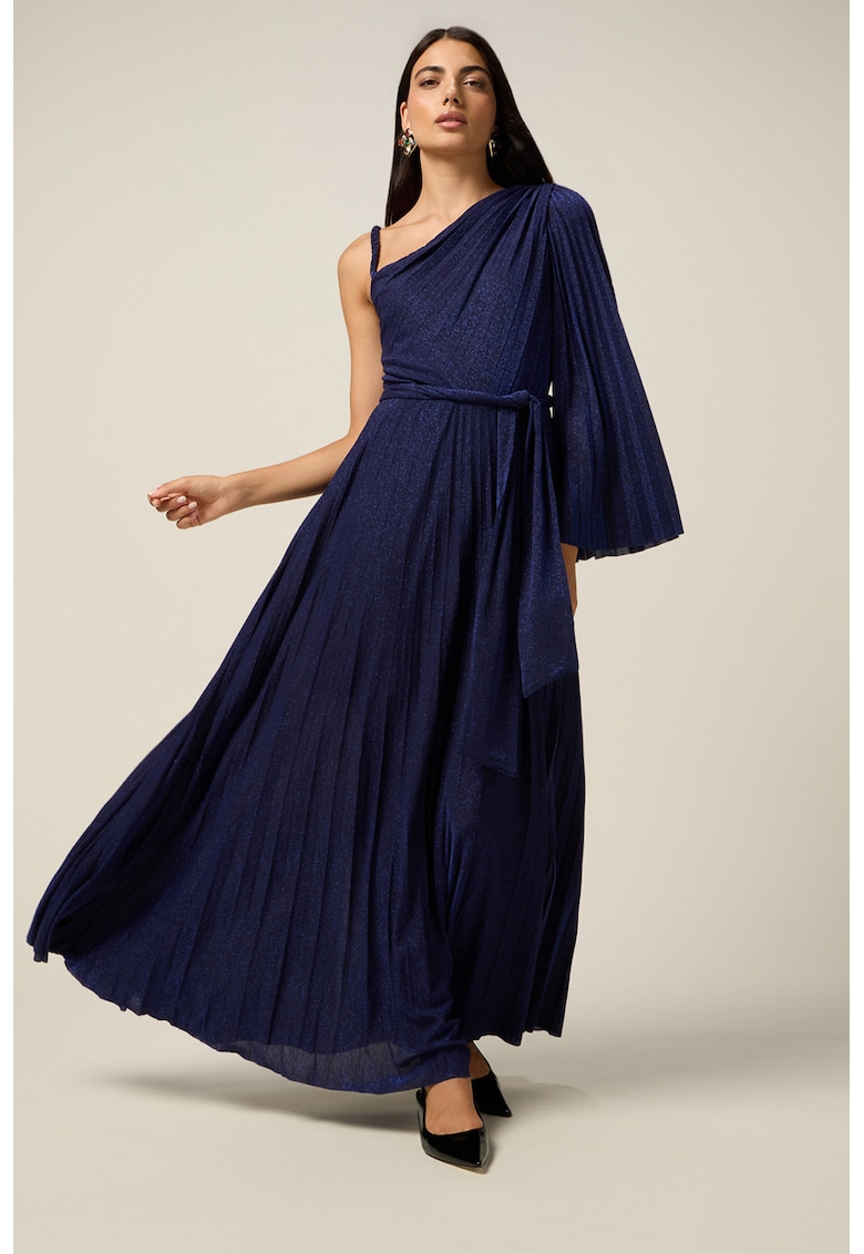 Бляскава рокля с голо рмао и колан - Тъмносин Oltre