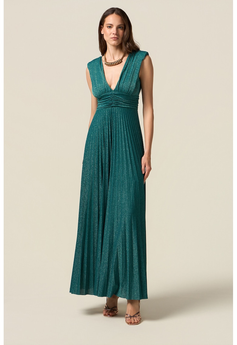 Бляскава рокля с шпиц - Аква зелено Oltre