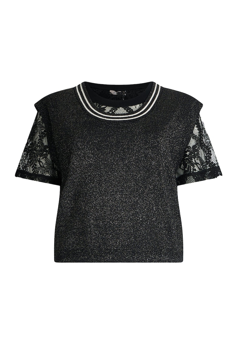 Бляскава тениска с дантела - Черен Liu Jo