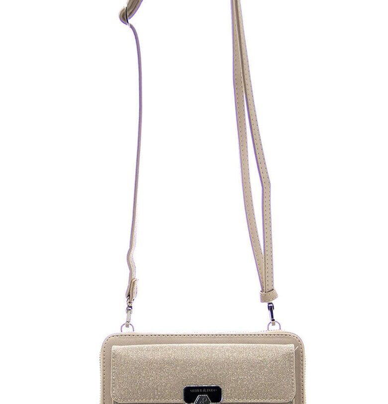 Бляскава чанта през рамо от еко кожа - Бежов SilverPolo