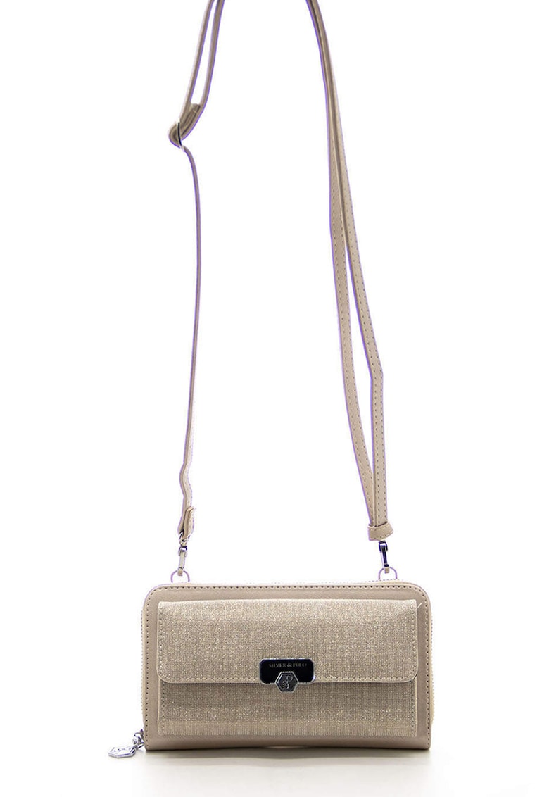 Бляскава чанта през рамо от еко кожа - Бежов SilverPolo