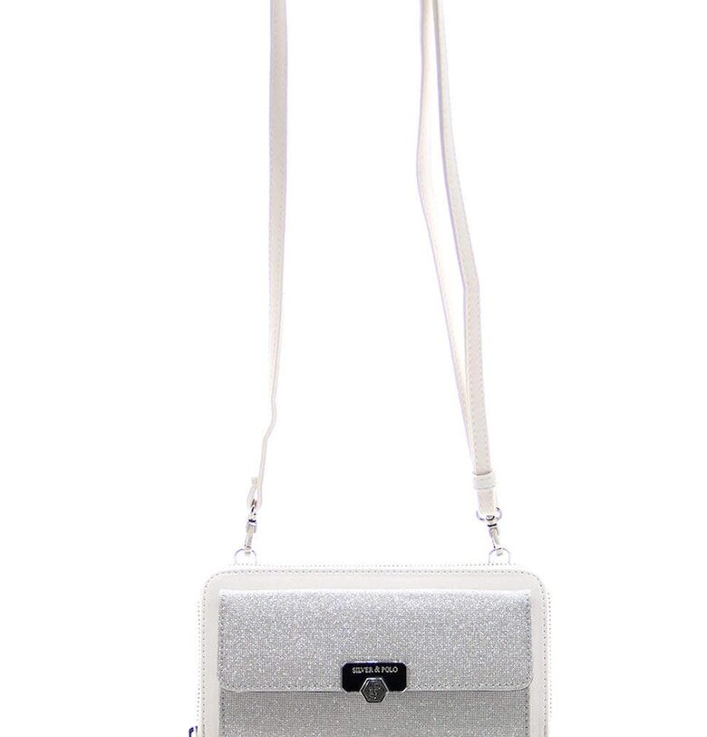 Бляскава чанта през рамо от еко кожа - Бял/Сребрист SilverPolo