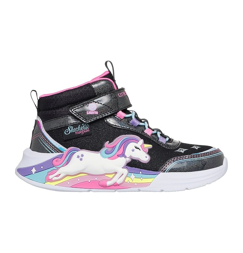 Бляскави спортни обувки Unicorn Chaser с LED светлини - Черен/Розово/Син Skechers