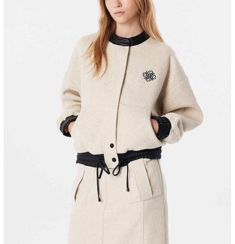 Бомбър яке с еко кожа - Светло бежово TWIST