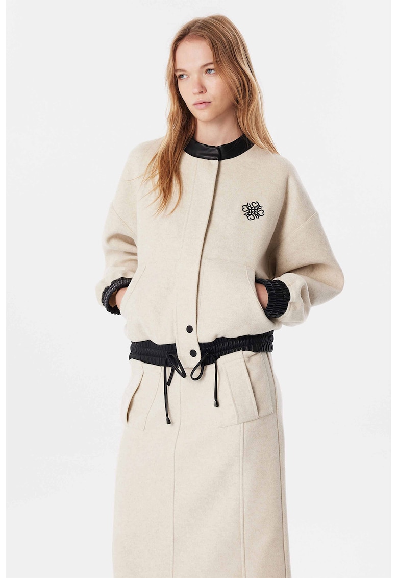 Бомбър яке с еко кожа - Светло бежово TWIST