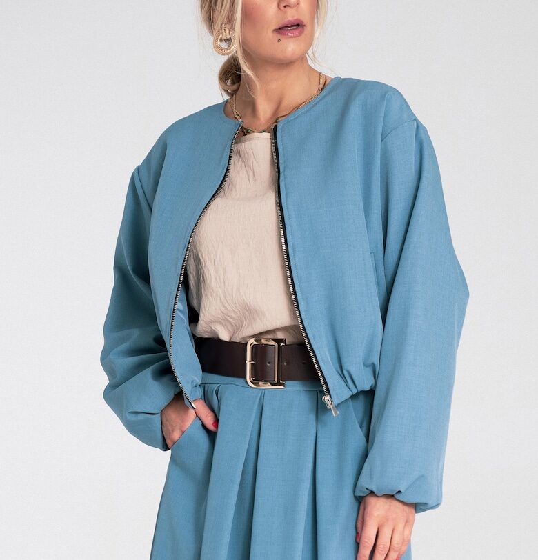 Бомбър яке  синьо - свободна кройка - текстилен материал - за жени - размер SM Figl