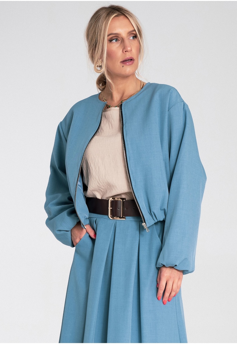 Бомбър яке синьо - свободна кройка - текстилен материал - за жени - размер SM Figl