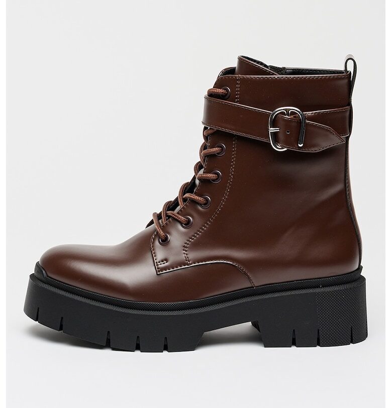 Боти Kris от еко кожа с масивен ток - Тъмнокафяв HUGO