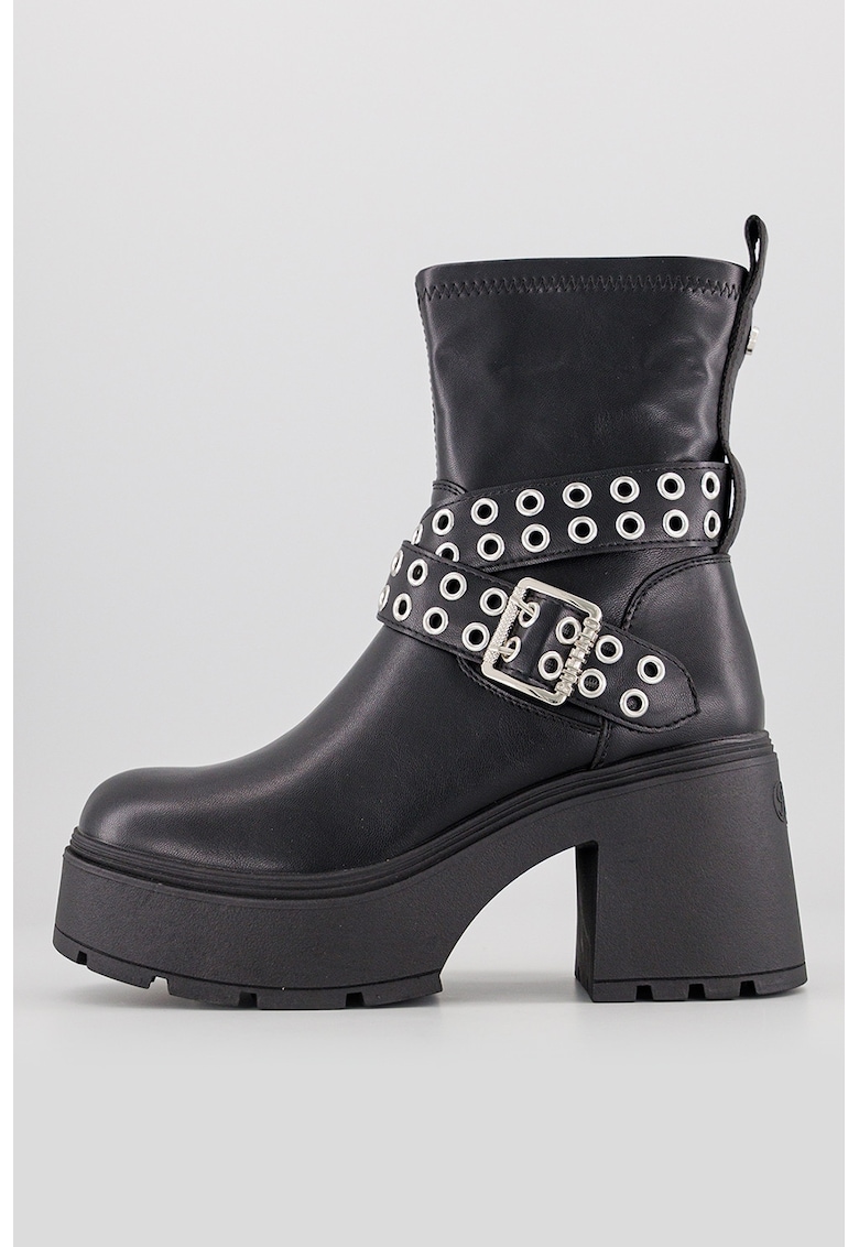 Боти Mila от еко кожа с масивен ток - Черен Buffalo