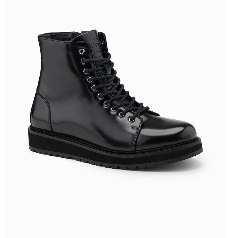 Боти от еко кожа с връзки - Черен OMBRE