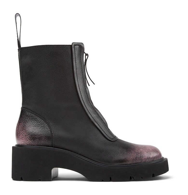 Боти от еко кожа с ток и цип отпред - Избеляло черно/Лилав Camper