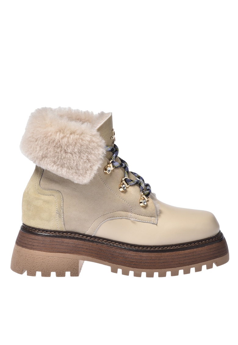 Боти от кожа и велур с вата от еко пух - Слонова кост Baldinini