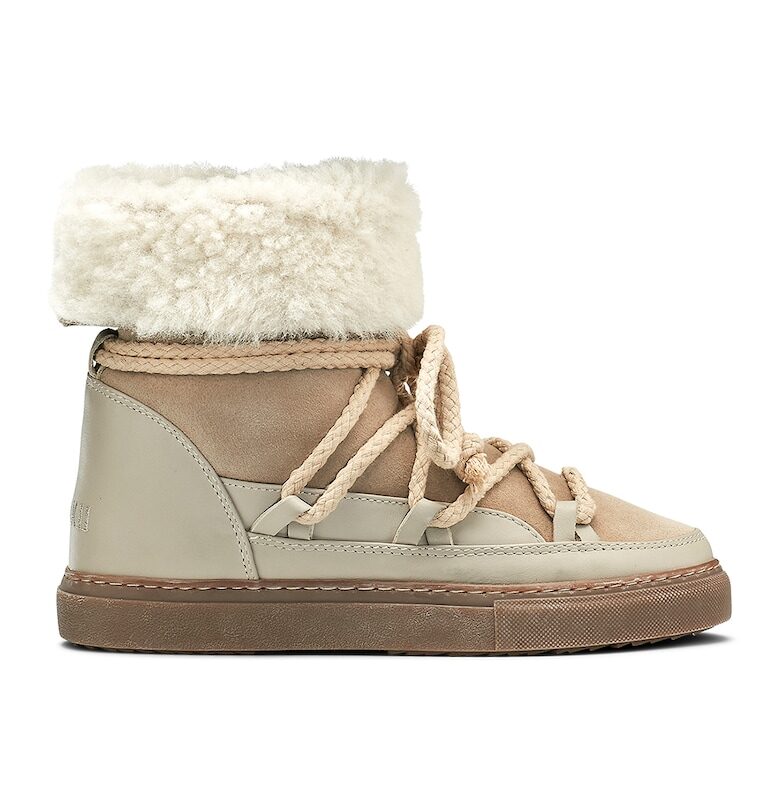 Боти от кожа и велур с еко пух - Бежов INUIKII